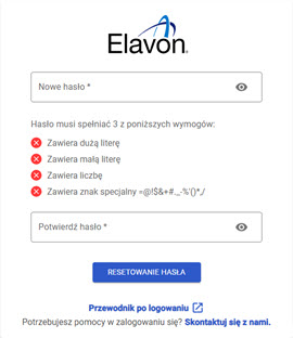 okno resetowania hasła w panelu akceptanta Elavon