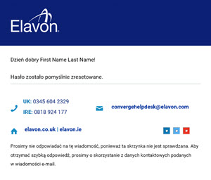 email z potwierdzeniem zmiany hasła do panelu akceptanta Elavon
