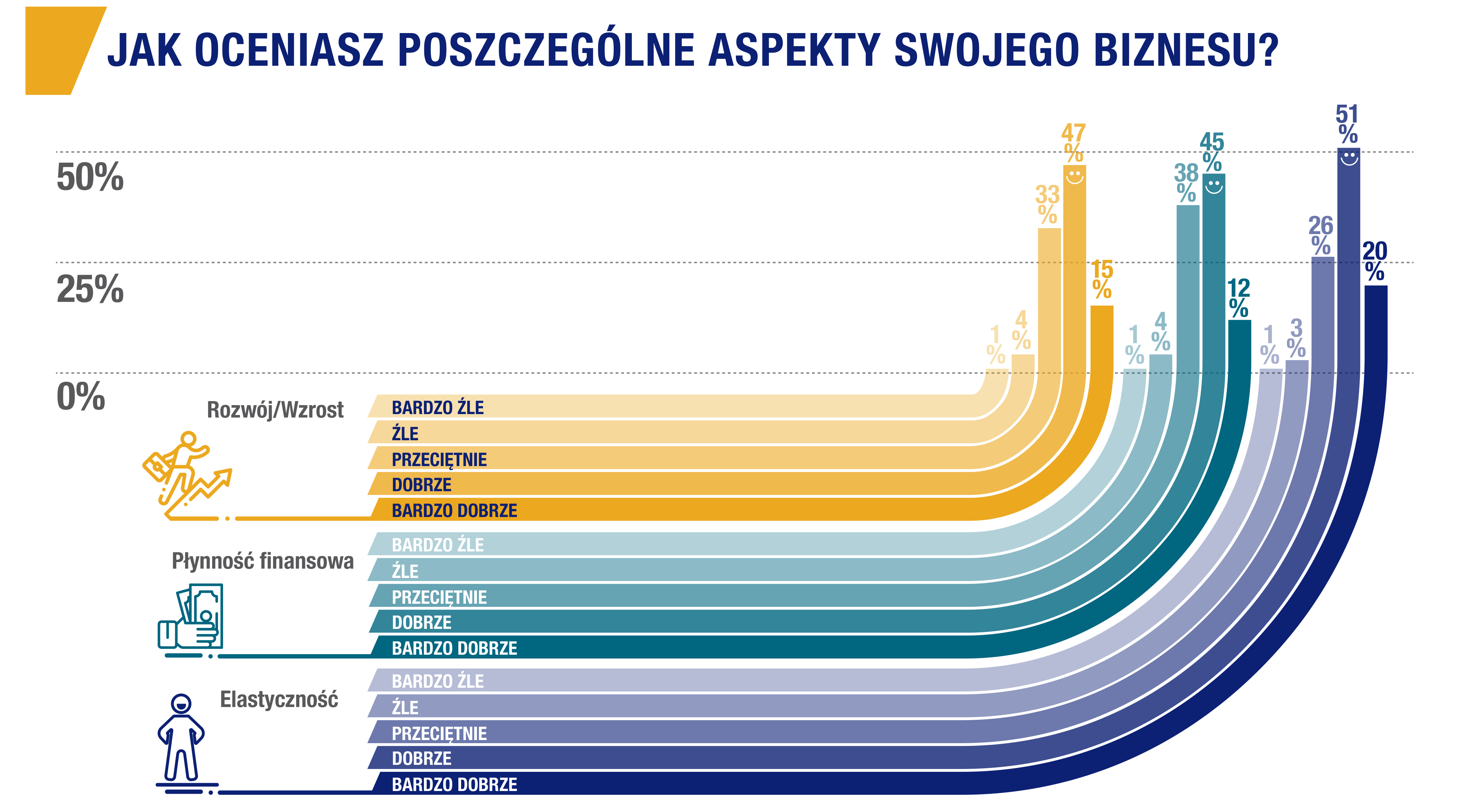 MŚP indeks Wykres oceniający poszczególne aspkety rozwoju firm z sektora MŚP w 2019 roku