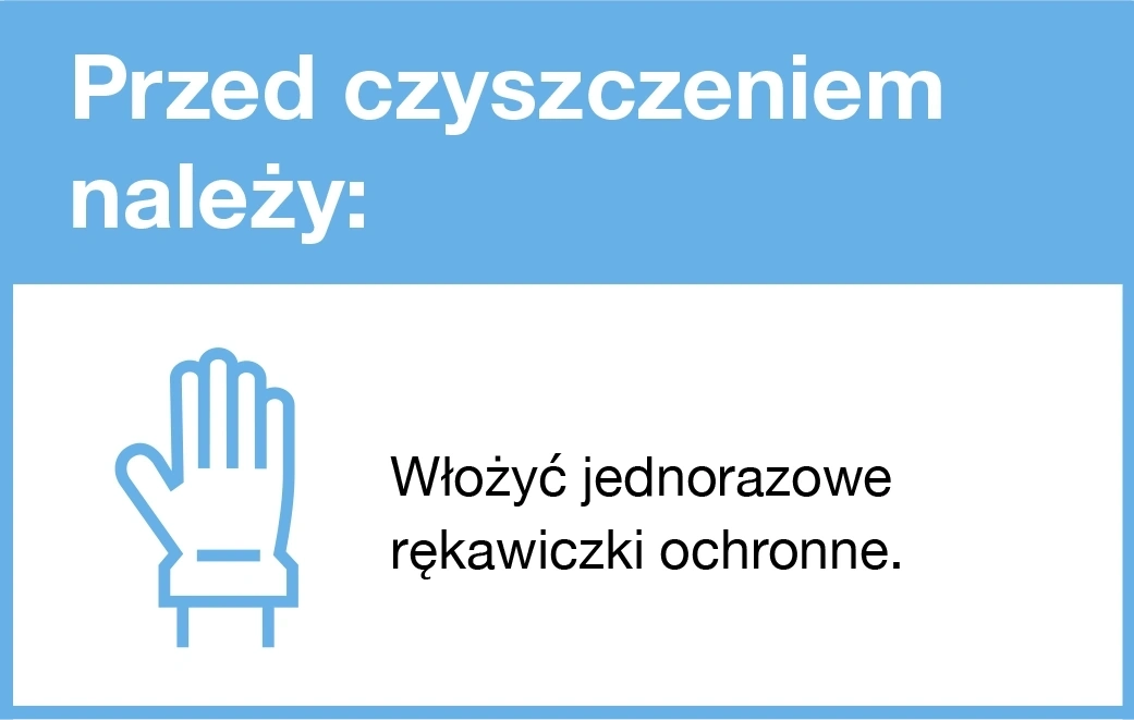 Przed czyszczeniem należy włozuyć jednorazowe rękawiczki ochronne.
